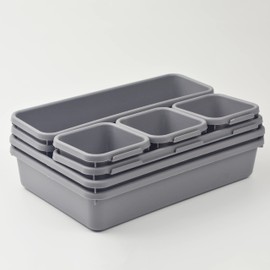 SUPPRUI Drawer Organiser Trays, Set of 8,Drawer Dividers For Make-up Organiser for Bedroom, Bathroom, Office, Kitchen - Drawer Organisers For Cosmetics, Stationery(Grey)