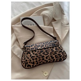 RoseSeek Women's Leopard Print Flap Shoulder Bags Cheetah Underarm Purses Vintage Magnet Handbag Brown One Size