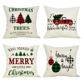 Kesteey Christmas Cushion Covers 4 Pcs Linen Square Pillowcases Merry Christmas Pillowcases Holiday Decor for Living Room Sofa Christmas Pillowcase, 18x18IN