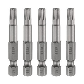 HARFINGTON 5pcs TT30 Security Torx Head Screwdriver Bit 2" (50mm) Long 1/4" Hex Shank Magnetic Tamper Proof 6 Point Star Screw Driver Drill Bits S2 Steel Hole Tip Industrial Power Tools
