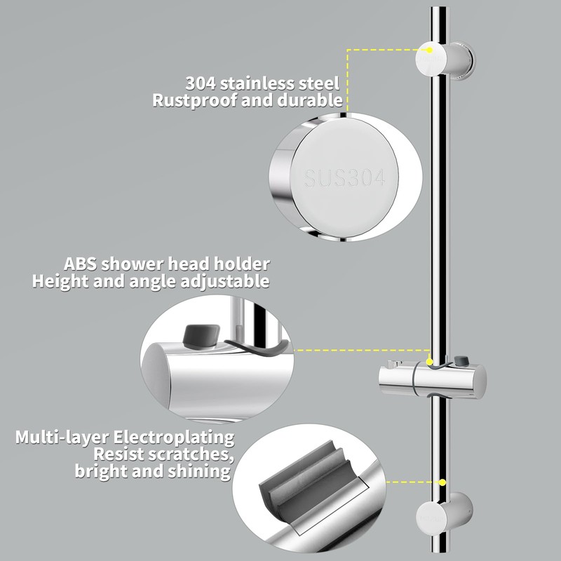 SAMODRA Shower Riser Rail with Adjustable Shower Head Holder,66 cm