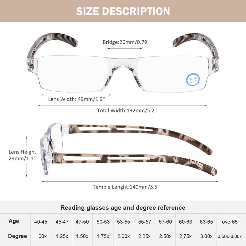 AQWANO 5 Pack Rimless Computer Reading Glasses 1.0 Blue Light