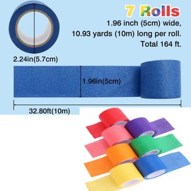 2 Inch Wide Colored Masking Tape, 7 Colors Rolls Painters Tape Art Craft DIY Tape for Kids Artist Teachers School Classroom Labeling Drafting Scrapbooking, 2inch x10.93yards