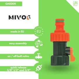 MIVOS Tap Connection for Tap with 3/4 Inch (26.5 mm) External Thread - Tap Adapter with Regulating Valve - Tap Connector with Quick Coupling for Garden Hose