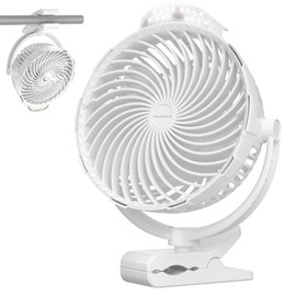 Tenvolti 10000mAh Clip on Fan, 8-Inch Golf Cart Fan Rechargeable with LED Light, 9 Speeds Strong Airflow, Ultra Quiet, 30Hrs Runtime, 360° Rotation, Cooling for Bed Camping Office Desk Dorm, White