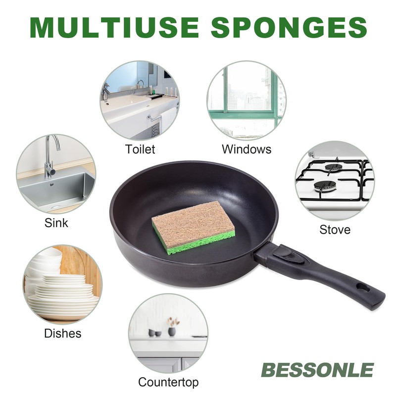 BESSONLE 10 Pack Biodegradable Natural Sponges Kitchen - Compostable Cellulose