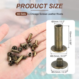 PATIKIL 16mm Chicago Screws Leather Rivets, 60 Set Leather Rivets Nail Stud Screws Bolt Assorted Kit for DIY Leather Craft Bookbinding Decorate Repair Belt Bag Clothing, Gunmetal