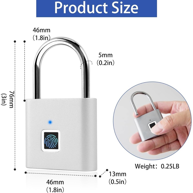 UMIKSMART Fingerprint Padlock, Keyless Biometric Smart Lock with USB-C Rechargeable