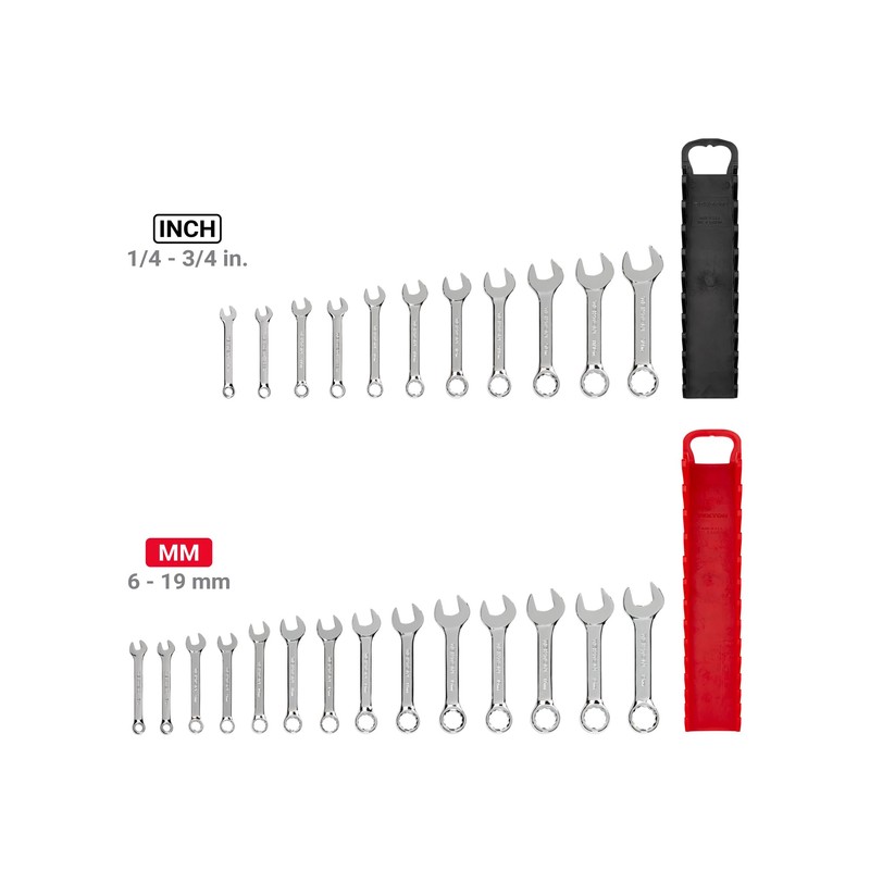TEKTON Stubby Combination Wrench Set with Holders, 25-Piece (1/4-3/4 in.,