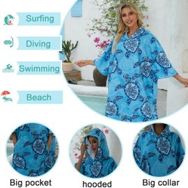 Avisiatree Quick Dry Hooded Beach Towel for Adults with Pockets - Unisex Terry Cloth Changing Swim Surf Poncho (Sea Turtle)