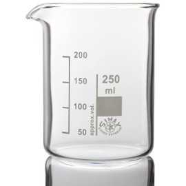 Glasses, Tumbler 250 ml Beaker Low Form, with Moulded Spout For Easy Pouring, Graded