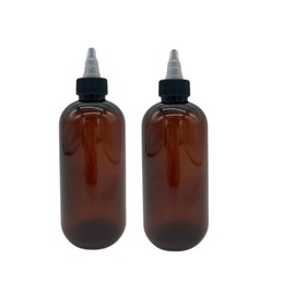 Natural Farms 8 oz Amber Boston BPA FREE Bottles - 2 Pack Empty Refillable Containers - Essential Oils - Aromatherapy | Black/Natural Twist Open/Close Cap - Made in the USA