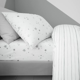 Bianca Stars Cotton Single Fitted Sheet White Grey