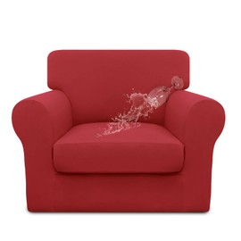 Easy-Going 100% Dual Waterproof 2 Pieces Chair Cover Stretch Soft Couch Cover for Dogs, Sofa Slipcover for 1 Separate Cushion Couch Leakproof Furniture Protector for Kids, Pets Christmas Red