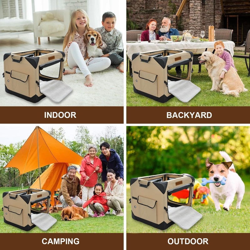 Garnpet Soft Dog Crate for Small Dogs, 4-Door Foldable Collapsible