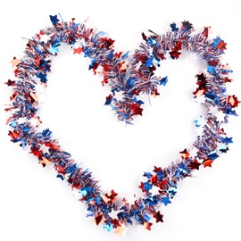 HUYCZ 4Pcs Red White Blue Star Garland 4th of July Decorations Patriotic Garland for Independence Day Memorial Day Celebration Holiday Decorations