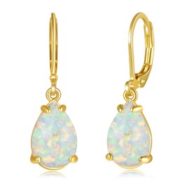 CiNily Teardrop Leverback Dangle Earrings for Women Hypoallergenic White Opal Pendant Drop Earrings 14K Gold Plated Hanging Lever Earrings Fashion Graduation Party Jewelry Gifts for Sensitive Ears