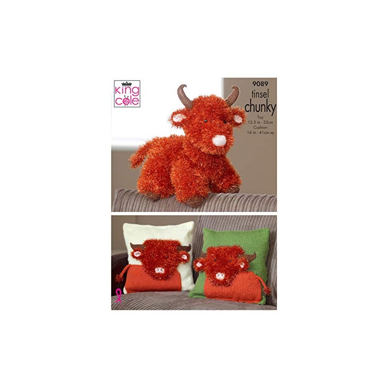King Cole 9089 Knitting Pattern Highland Cow Toy & Cushion