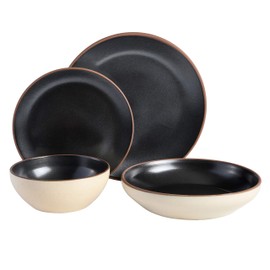 Gibson Elite Contempo Classic Double Bowl Dinnerware Set, Service for 4 (16pcs), Black