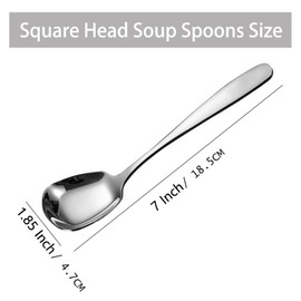 CHENSHUO Square Head Soup Spoons, Korean Style Thick Heavy Square Dessert Spoon,Long Handled Stainless Steel Soup Spoons Table Spoons Flat Spoon,Set of 8,7 Inches.