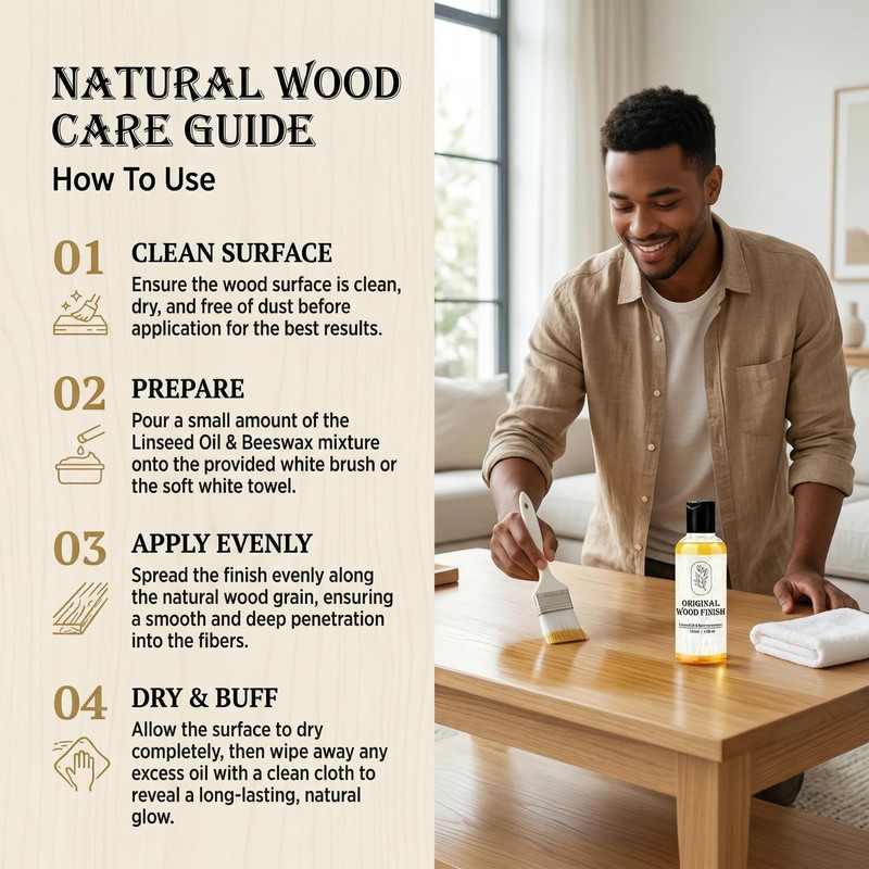 Original Wood Finish Raw Linseed Oil & Beeswax Blend, Non-Toxic,