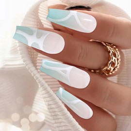 ADAIER Handmade Press On Nails, French Nails,wedding, party,Short Coffin Nails Set for Handmade,Reusable Opaque Nails in 10 Nail Kit for Women(Z-02) (Z24, M)