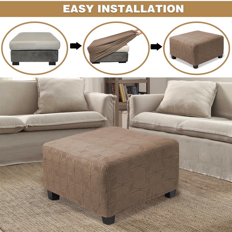 NeColorLife Ottoman Cover Square,Stretch Square Ottoman Covers Slipcover,Soft Knitted Jacquard