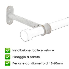 GIRASOLE HOME® Adjustable Long Curtain Pole Bracket, 2 Pack Heavy Duty Zinc Alloy Wall Bracket for Curtain Pole Diameter 18-20mm (Length 165mm, White and Gold)