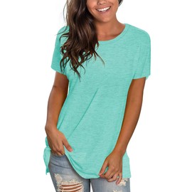 Womens Summer Tops Short Sleeve Loose Tshirts Comfy tee Shirts Lake Green M