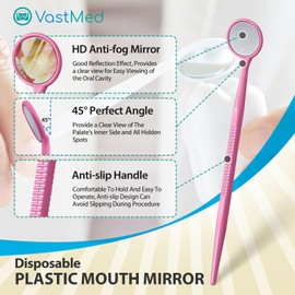 200 PCs Dental Grade Disposable Dental Mouth Mirrors by VASTMED | Pink Oral Dental Mirror Plastic Dental Instrument | Anti Fog Mouth Glass Mirror for Teeth with Handles Plastic Tooth Mirror