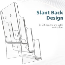 MaxGear Acrylic Brochure Holder, 4-Inch Wide 3 Tier Brochure Display Stand Clear Literature Holder Premium Acrylic Pamphlet Holder Multi Pocket, Wall Mount or Counter Top Use(2 Pack)