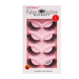 MAYMEET False Eyelashes Full Bouncy Volume & D-Curl, Faux Mink Wispy Eyelashes, 3D Fluffy Manga Cat Lashes,Cruelty Free, Beginner friendly Natural Look, 5 Pairs Lash (DM-A0524)