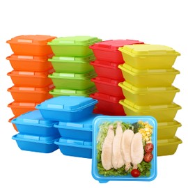 YUESING [30 Pack Bento Box Plastic Reusable Food Storage Containers with Lids Lunch Meal Prep Container for Food (26oz Square Freezer Container for Food) BPA Free Dishwasher Safe for 3+ years old