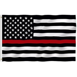 AES Thin Red Line Fire Dept USA Flag Respect and Honor Banner 3x5 Foot US Flags Banner House Banner Double Stitched Fade Resistant Premium Quality