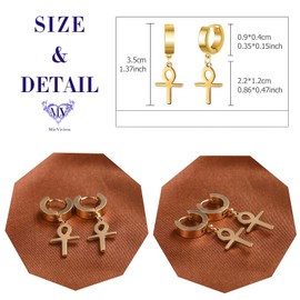 MicVivien Hoop Earrings with Egyptian Ankh Cross Pendant Stainless Steel Dangle Earrings for Women Men Hoop Earrings Huggie Ear Piercing Amulet Earrings, Stainless Steel