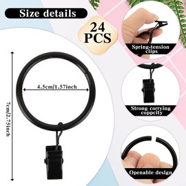 Curtain Hooks for Drapes Curtain Clips 24 Pack Shower CurtainRings with Clips Black Shower CurtainHooks Drapery Hooks Metal Drapery CurtainRings for Cafe Black Showe r Curtains Rod Decorative Rings