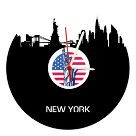 bigcopy e.K. New York Skyline Wall Clock with Statue of Liberty Vinyl Record Clock with Silent Quartz Movement