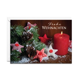 Burg Street Creations German Christmas Card - Frohe Weihnachten (Red candle & decorations)