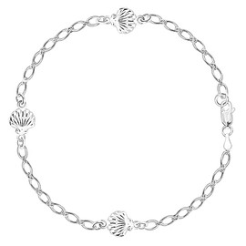 Sea Shell Fancy Chain Anklet In Sterling Silver, 9"