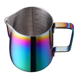 Joytata Stainless Steel Milk Frother - 12oz, 350ml Steaming Pitcher - Perfect for Latte Art, Espresso & Cappuccino Makers - Rainbow Color