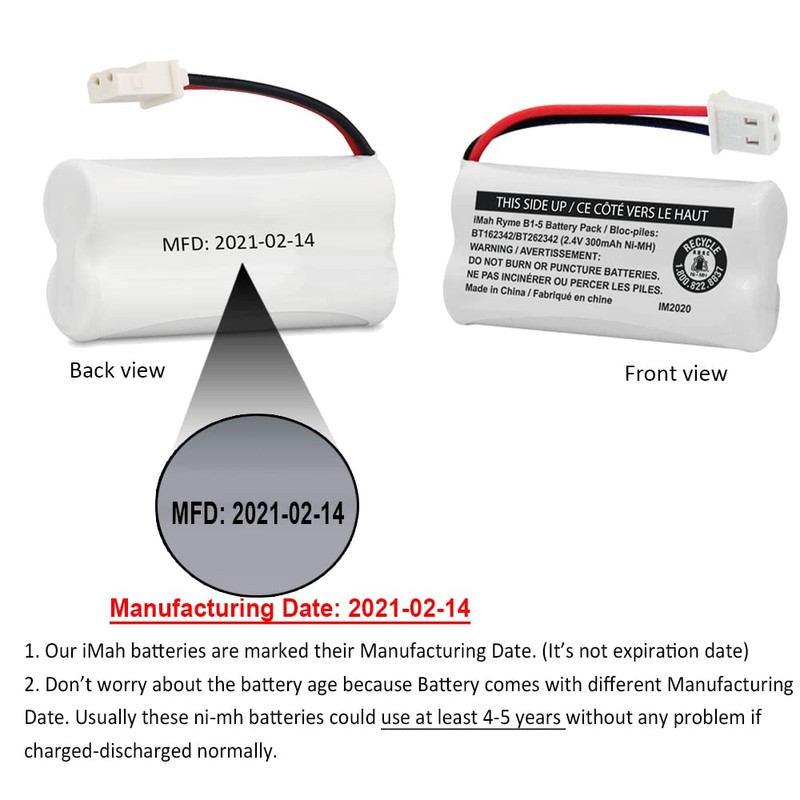 iMah BT162342/BT262342 2.4V 300mAh Ni-MH Cordless Phone Battery Pack, Also