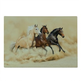 Lunarable Horses Cutting Board, 3 Horse Running in Desert Storm Mythical Mystic Messenger Animals Habitat Print, Decorative Tempered Glass Cutting and Serving Board, Large Size, Cream Brown