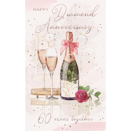 ICG 60th Milestone Diamond Anniversary Card - 60 Years - Champagne Glasses and Rose Embossed with Foil Details