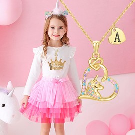 C-leen Stocking Stuffers for Teen Girls, 14K Gold Plated Colorful Unicorn Initial B Necklaces Birthday Gifts for 4 5 6 7 8 9 10 11 12 Year Old Girl Christmas Gifts for Grandkids