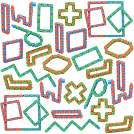 Yeetec 30 Pack 24 Links Wacky Tracks Snap and Click Fidget Toys, Finger Sensory Toys, Snake Puzzles for Stress Relief, Party Bag Fillers, Party Favours, Random Color