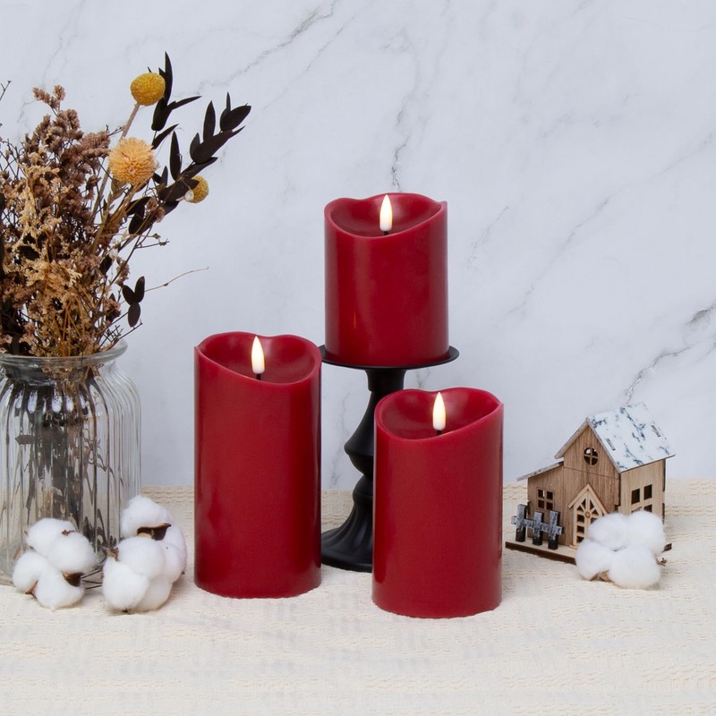 Eywamage - Juego de 3 velas LED sin llama rojas