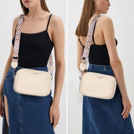 YFGBCX Crossbody Bag for Women Genuine Leather Wide Strap Shoulder Bag Purse Trendy Design Camera Crossbody Purse Top Zip, A06-beige