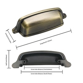 khtumeware 10 Pack 3 inch (76 mm) Vintage Drawer Pulls Brushed Antique Brass Cabinet Cup Pulls Cabinet Hardware Kitchen Cabinet Handles Bin Cup Pulls for Kitchen Cabinets.