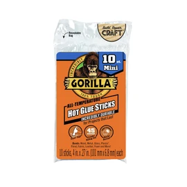 Gorilla Hot Glue Sticks, Mini Size, 4" Long x .27" Diameter, 10 Count, Clear, (Pack of 1)