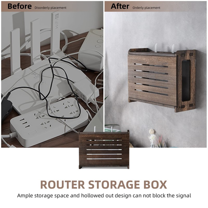 BEARUT Wooden Router Shelf Wall Mount WiFi Router Storage Box